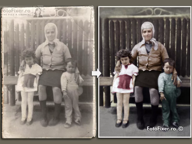 Fotografie veche bunica nepoti reparare si colorizare fotofixer Low Res 800x600 - Restaurare fotografii vechi - FotoFixer