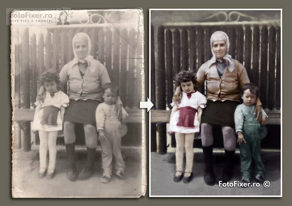 Fotografie veche bunica nepoti reparare si colorizare fotofixer Low Res - Restaurare fotografii vechi &#8211; exemple - FotoFixer